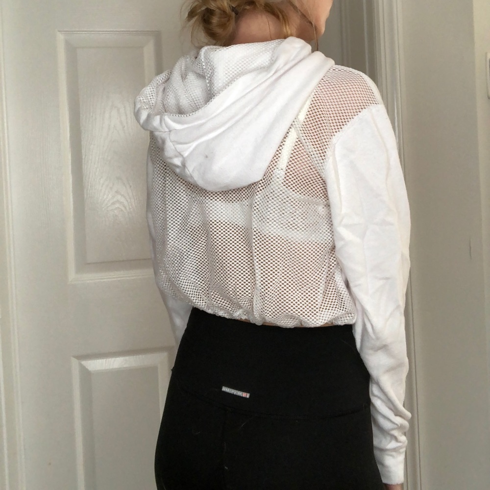 Garage White Mesh Cropped Sweatshirt